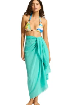 Textured Cotton Beach Sarong Aquatic