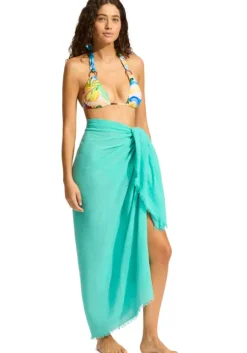 Textured Cotton Beach Sarong Aquatic