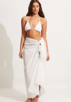 Textured Cotton Beach Wrap Sarong White