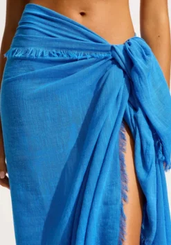Textured Cotton Beach Wrap Azure