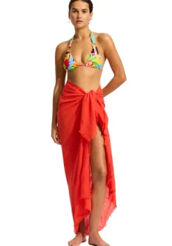 Textured Cotton Wrap Sarong Flame