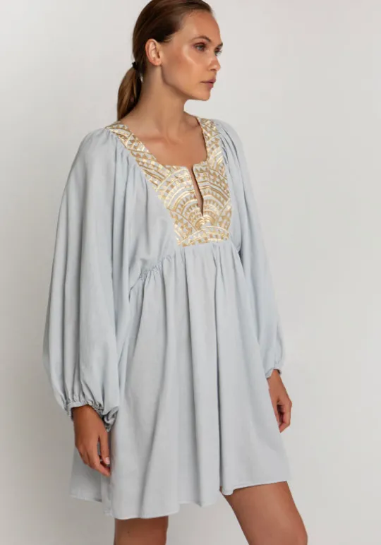 Triangle Long Sleeve Mini Dress Grey