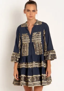 Triangle Long Sleeves Mini Dress Navy