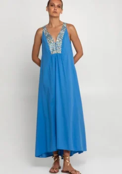 Triangle V Neck Maxi Dress Blue
