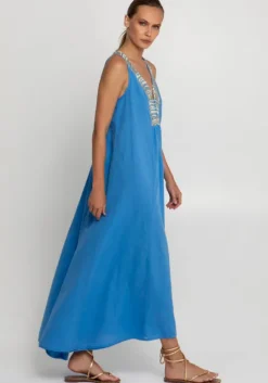 Triangle V Neck Maxi Dress Blue