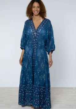 V Neck Loose Dress Mosaic Peacock