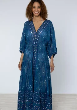 V Neck Loose Dress Mosaic Peacock