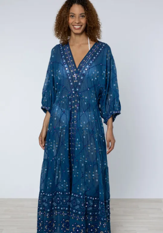 V Neck Loose Dress Mosaic Peacock