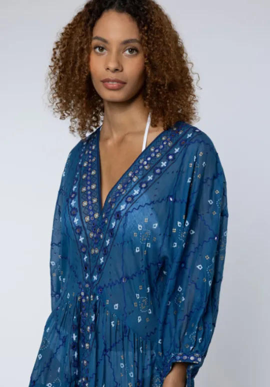 V Neck Loose Dress Mosaic Peacock
