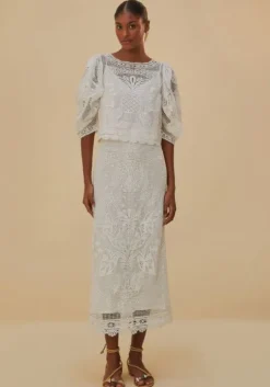 White Guipure Midi Skirt