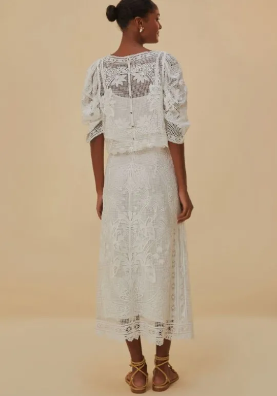 White Guipure Midi Skirt