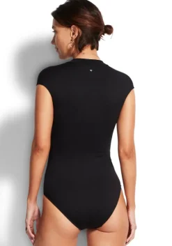 Zip Front Swimsuit Black